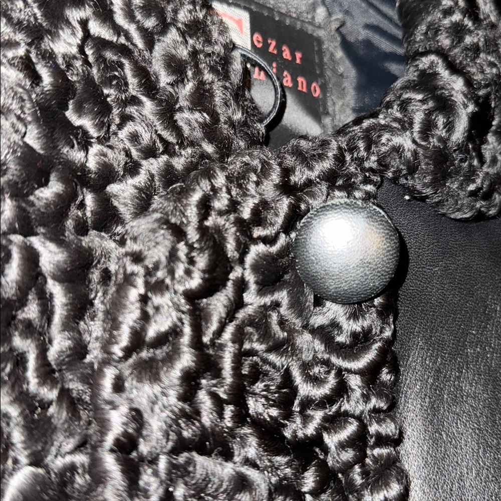 Black lamb fur trim lambskin leather coat L - Picture 9 of 12